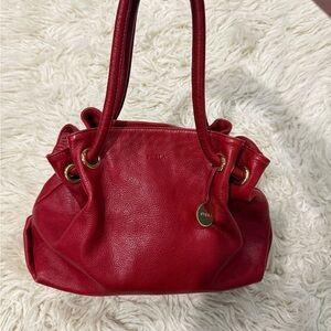 Furla Red Pebbled Leather Double-Handle Shoulder Bag